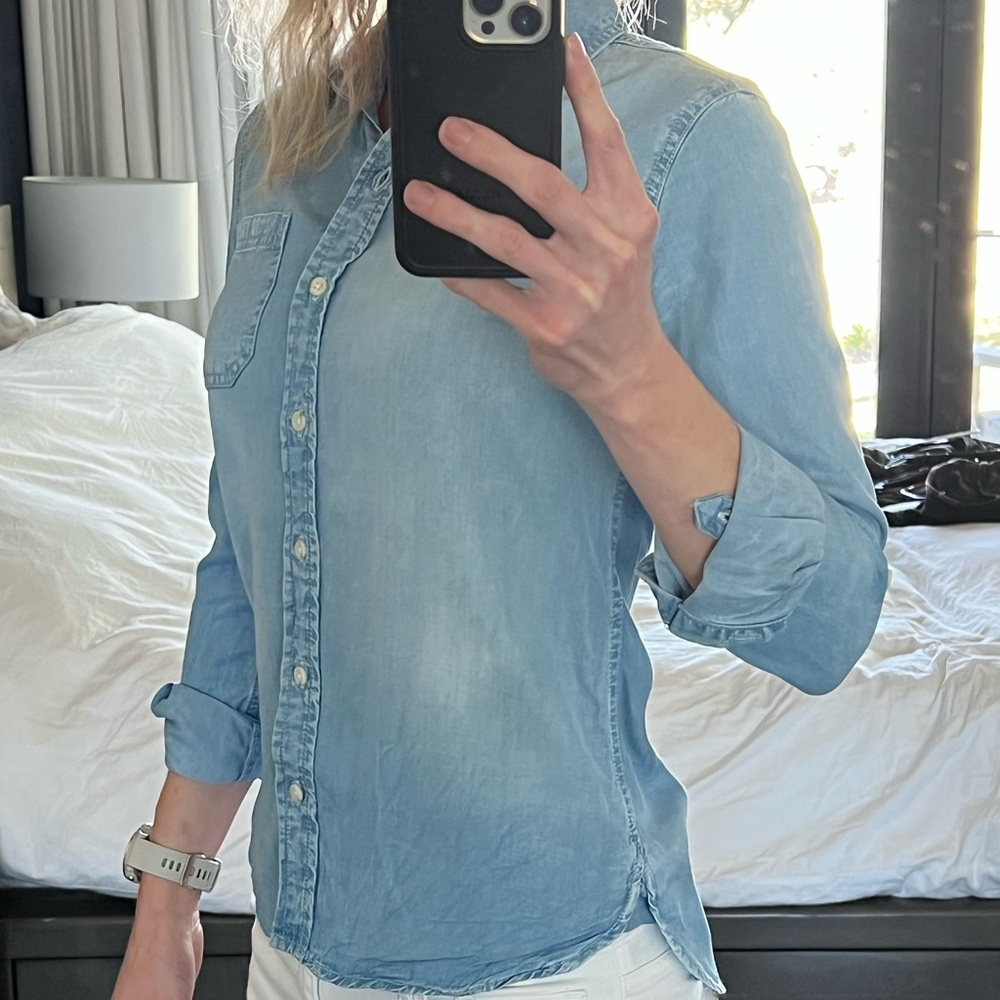 Versatile light denim button up